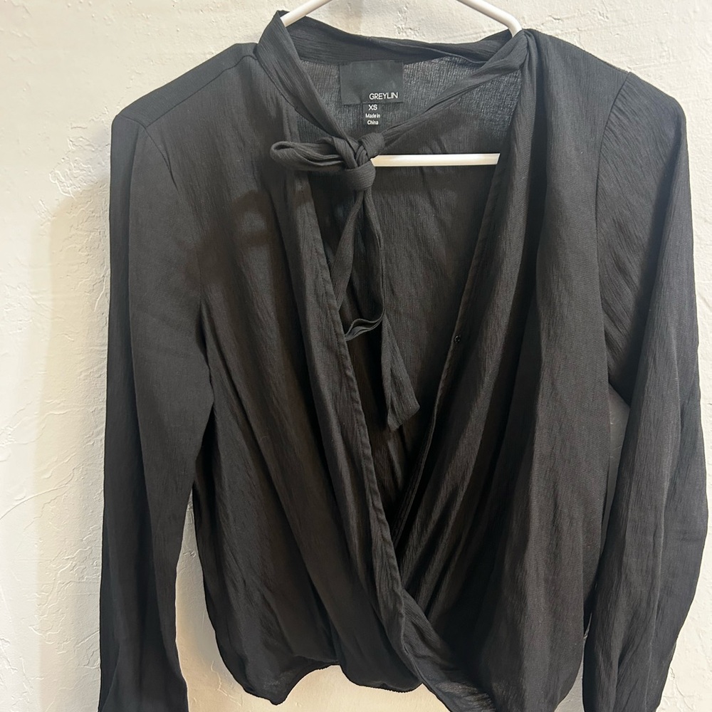 Greylin Black Wrap Blouse